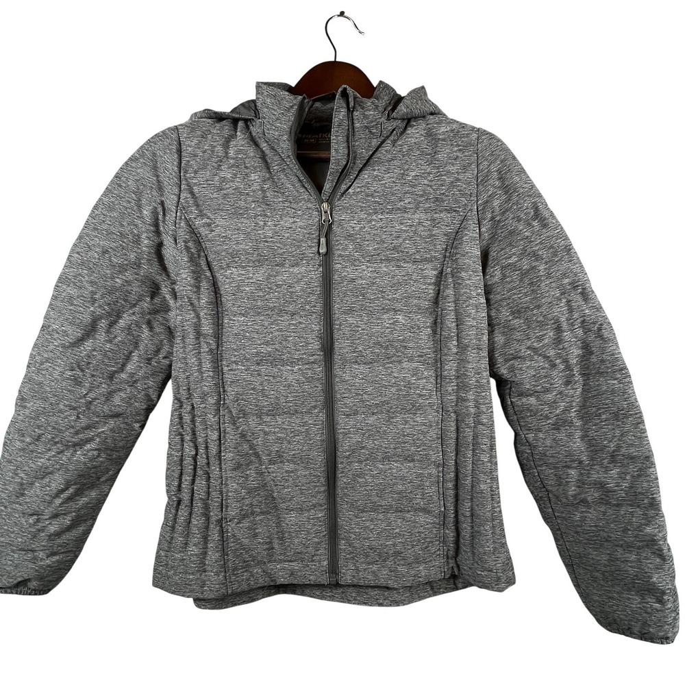 Heatkeep Mens Medium Quilted Puffer Jacket Down Feather Insulated Hooded Gray